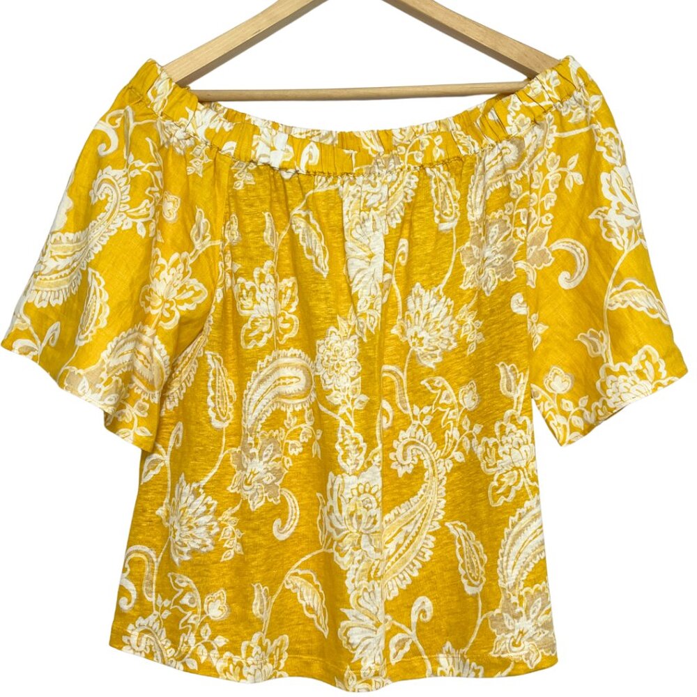 Chico's Yellow & White Off-Shoulder Floral Paisley Top